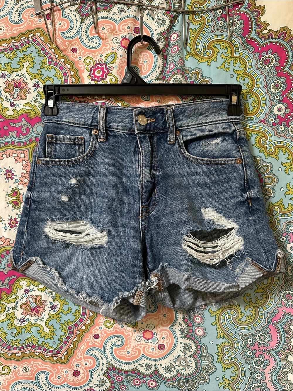 Distressed Dark Blue Denim Jean Shorts
